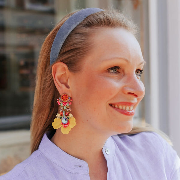 Gelbe Blüten-SoutacheOhrringe in Orange, Flieder, Pink und Türkis