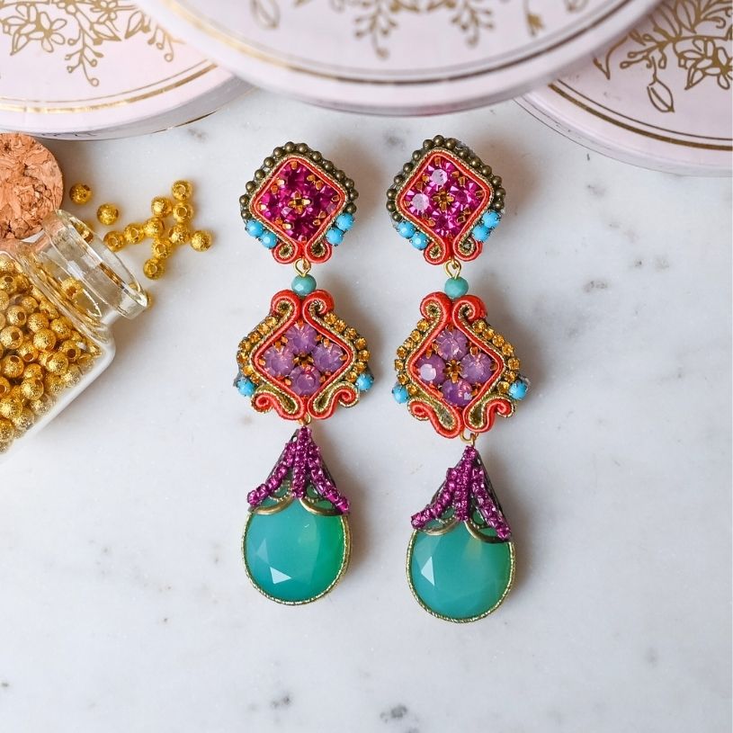 Vorbestellbar - Leuchtende Soutache-Ohrringe in Pink, Türkis, Blau und Orange