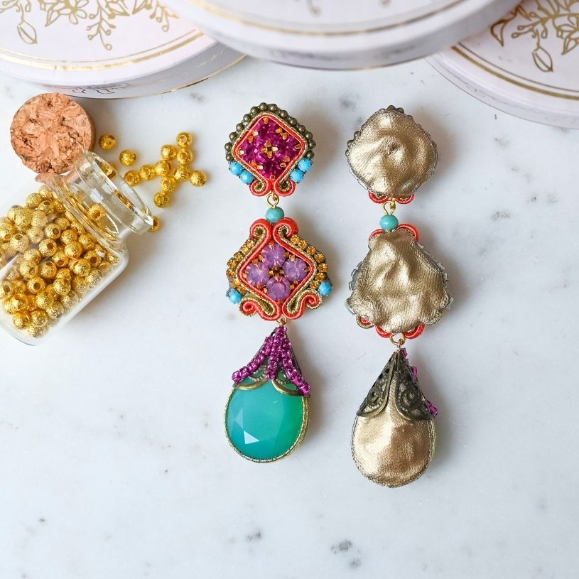 Vorbestellbar - Leuchtende Soutache-Ohrringe in Pink, Türkis, Blau und Orange
