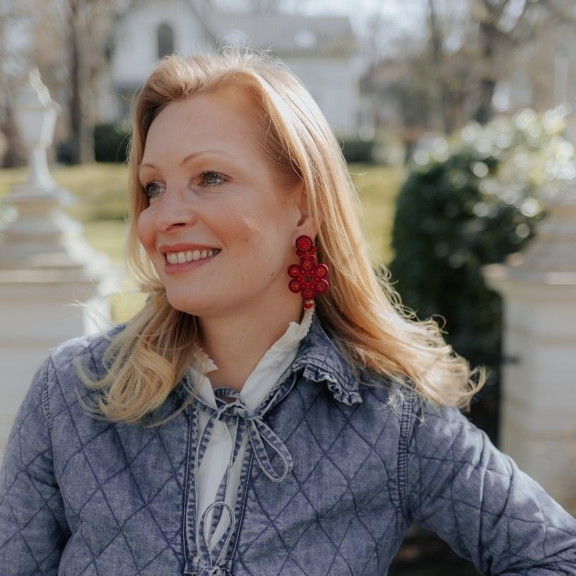 Geometrische Blumen-Soutacheohrclips in Pink, Rot und Orange