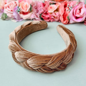 Breiter geflochtener Samt-Haarreif in Beige