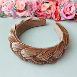 Breiter geflochtener Samt-Haarreif in Beige