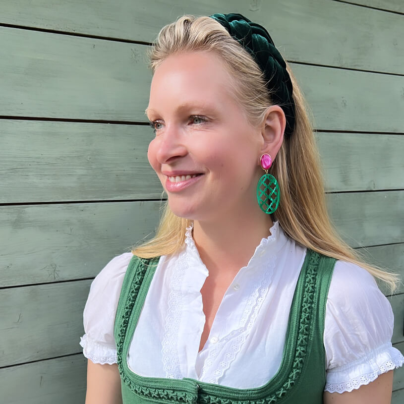 Breiter geflochtener Samt-Haarreif in Dunkelgrün