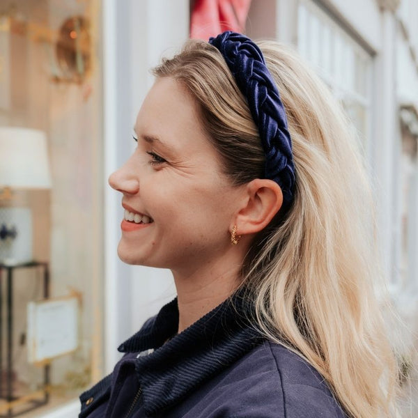 Schmaler geflochtener Samt-Haarreif in Dunkelblau