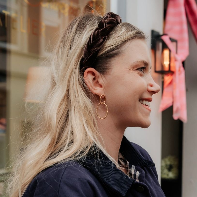 Schmaler geflochtener Samt-Haarreif in Dunkelbraun