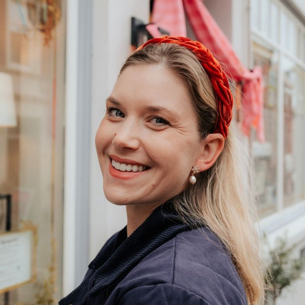 Schmaler geflochtener Samt-Haarreif in Orange