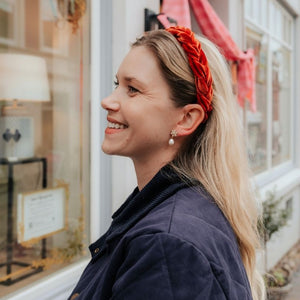 Schmaler geflochtener Samt-Haarreif in Orange