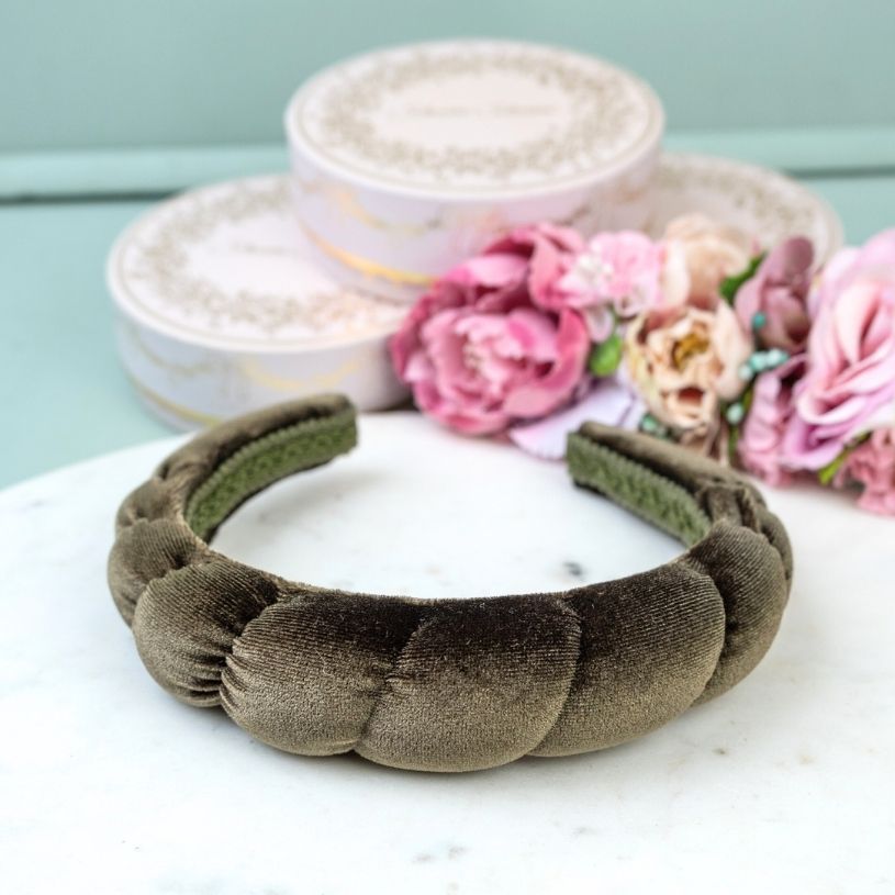 Gepolsterer Samt-Haarreif in Olivgrün