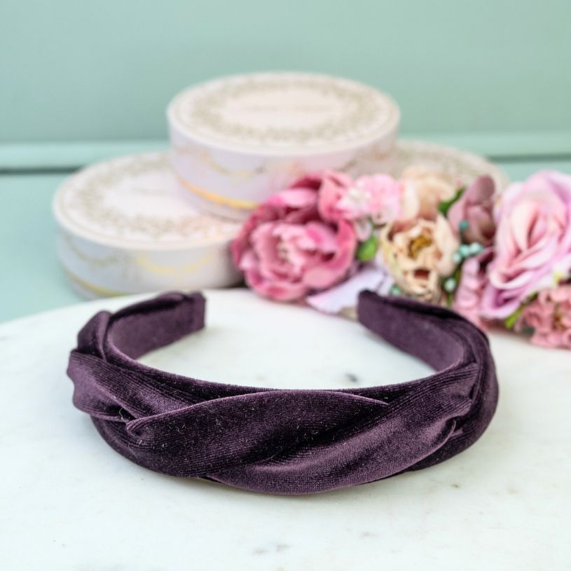 Schmaler gewickelter Samt-Haarreif in Pflaumenviolett