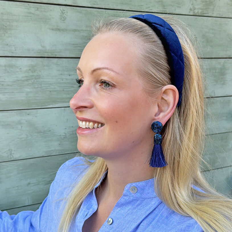 Gesteppter Samt-Haarreif in Dunkelblau