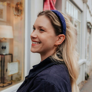 Gesteppter Samt-Haarreif in Dunkelblau