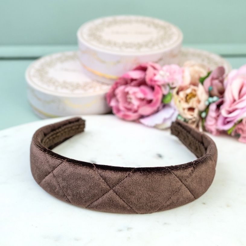 Gesteppter Samt-Haarreif in Dunkelbraun