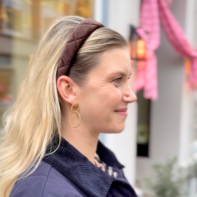 Gesteppter Samt-Haarreif in Dunkelbraun