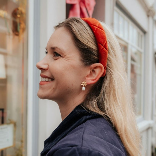 Gesteppter Samt-Haarreif in Orange