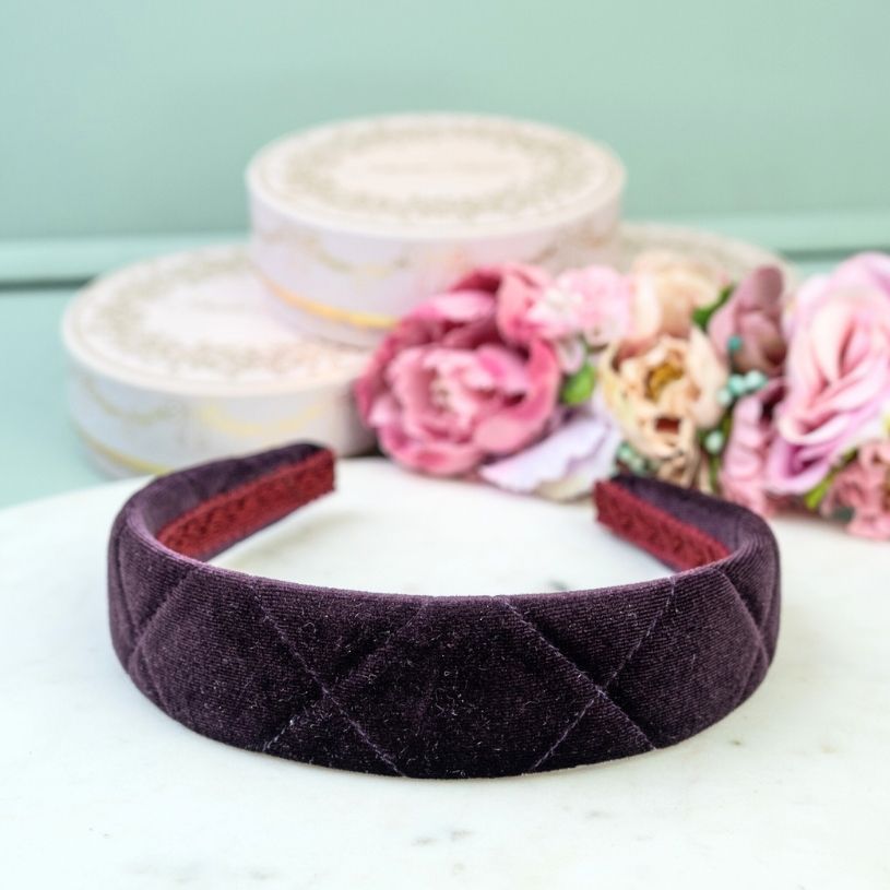 Gesteppter Samt-Haarreif in Pflaumenviolett