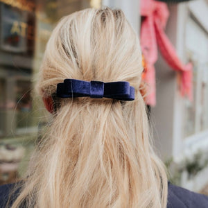 Haarspange mit Samt-Schleife in Dunkelblau