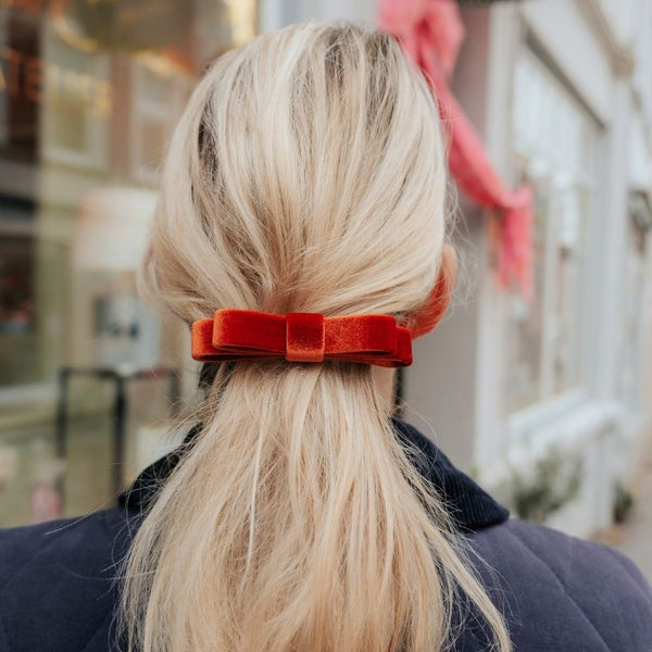 Haarspange mit Samt-Schleife in Orange