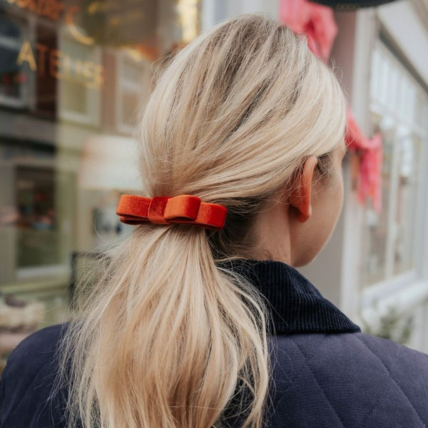 Haarspange mit Samt-Schleife in Orange