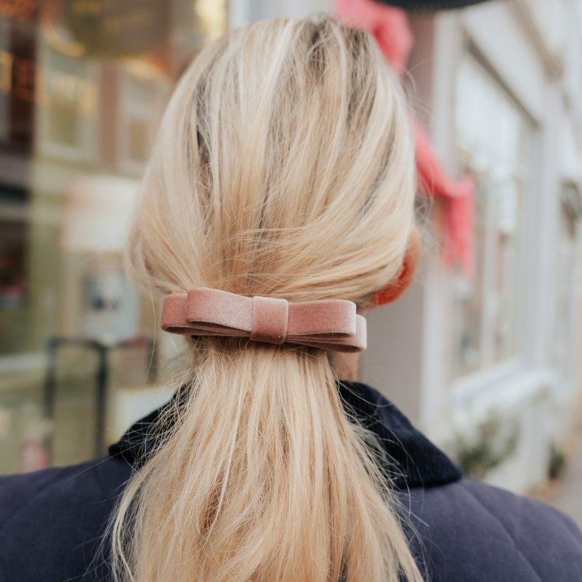 Haarspange mit Samt-Schleife in Puderrosa