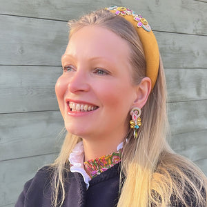 Trendige Soutache-Ohrringe in Gelb, Pink und Blau