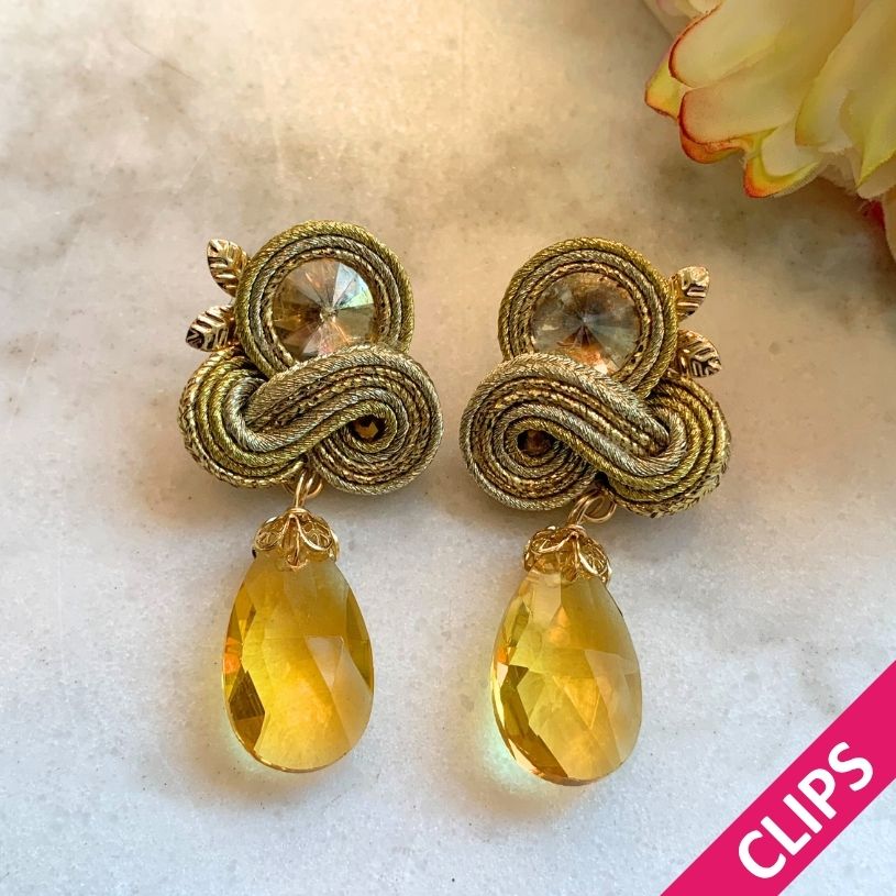 Edle Tropfen-Soutacheohrclips in Gold und Champagner