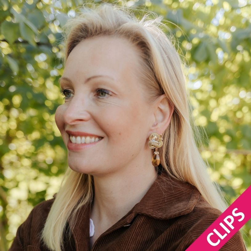 Edle Tropfen-Soutacheohrclips in Gold und Champagner