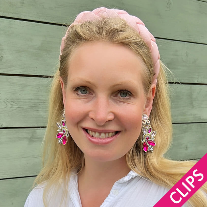 Extravagante Soutache-Ohrclips in Rosa und Champagner
