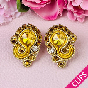 Schöne Soutache-Ohrclips in Gold