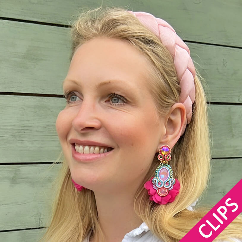 Außergewöhnliche Soutache-Ohrclips in leuchtendem Pink