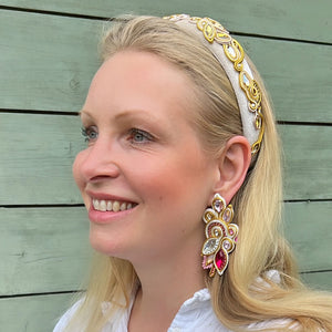 Große Soutache-Ohrringe in Rosa und Champagner