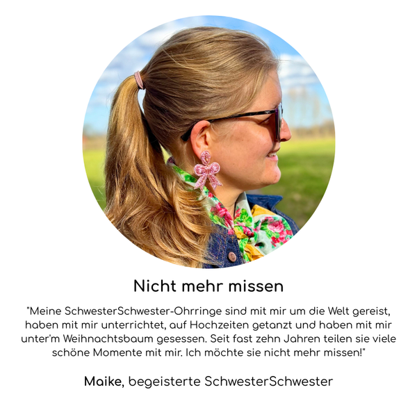 Kundenstimme Maike Soutacheohrringe als hellrosa Schleife