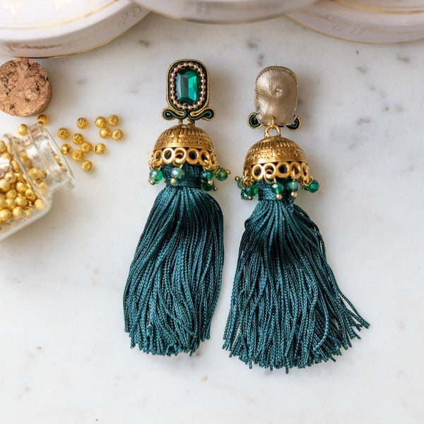 Vorbestellbar - Elegante Soutache-Quastenohrringe in Dunkelgrün