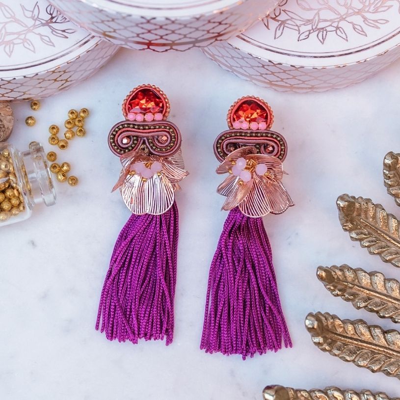 Quasten-Soutache-Ohrringe in Orange, Rosa und Pink