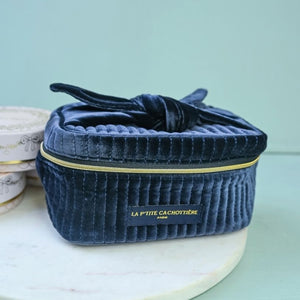 Samt-Kosmetiktasche mit Schleife in Dunkelblau