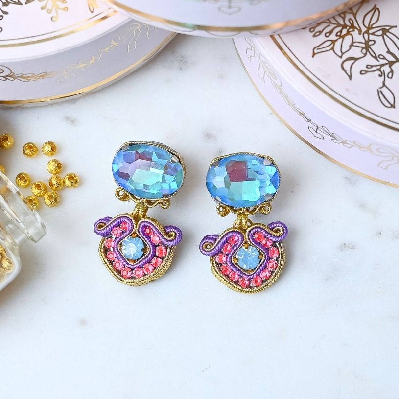 Vorbestellbar - Kleine Soutache-Ohrringe in Blau, Pink und Violett