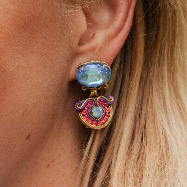 Vorbestellbar - Kleine Soutache-Ohrringe in Blau, Pink und Violett