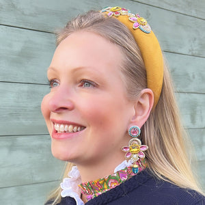 Stilvolle Soutache-Ohrringe in Gelb, Pink und Blau