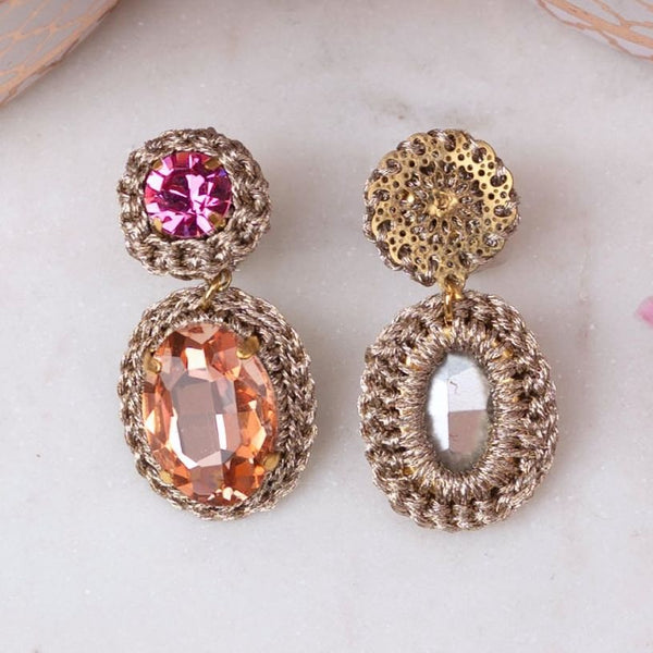 Elegante Soutache-Ohrringe in Pink, Pfirsichorange und Champagner