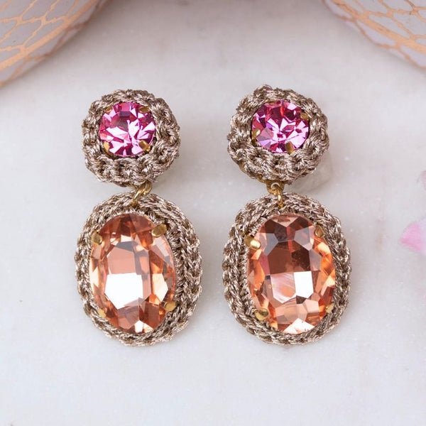 Elegante Soutache-Ohrringe in Pink, Pfirsichorange und Champagner