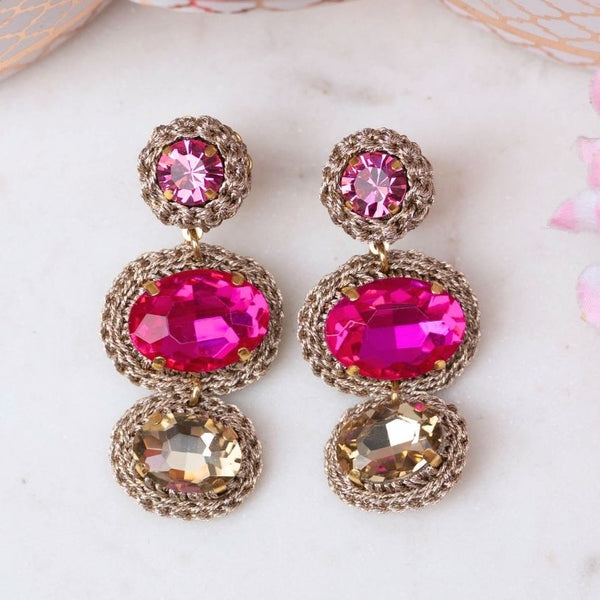 Funkelnde Statement-Ohrringe in Rosa, Pink und Champagner