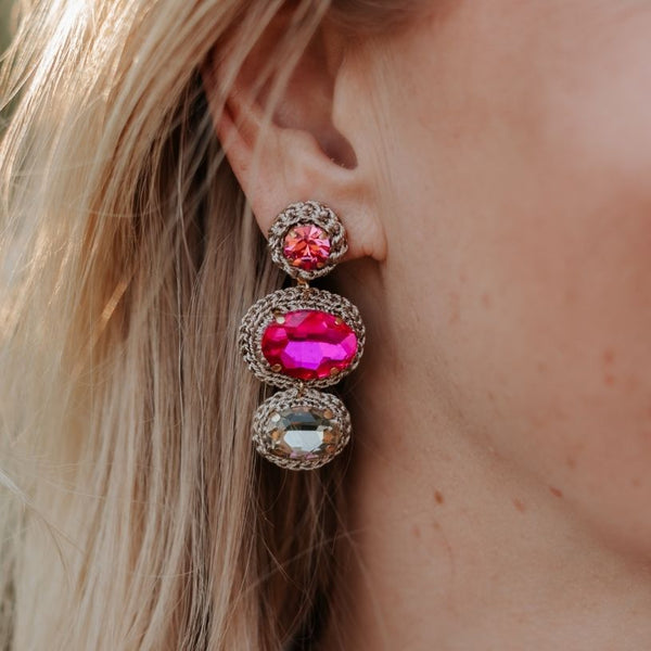 Funkelnde Statement-Ohrringe in Rosa, Pink und Champagner