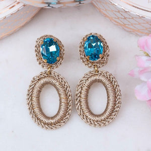 Glamouröse Soutache-Ohrringe in Blau und Champagner