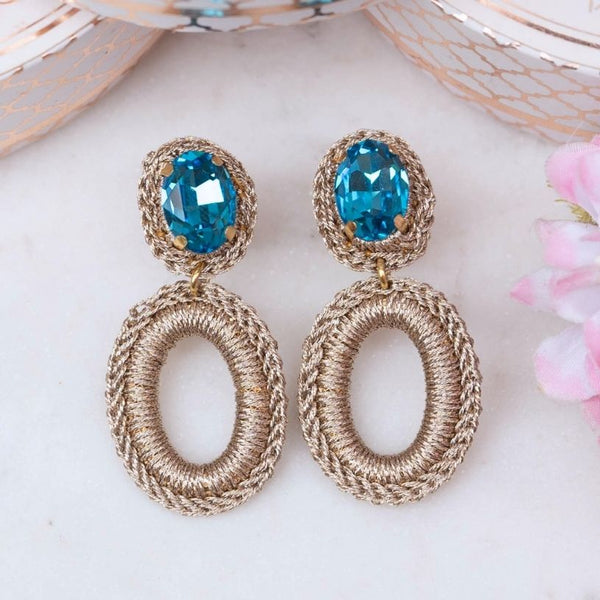 Glamouröse Soutache-Ohrringe in Blau und Champagner