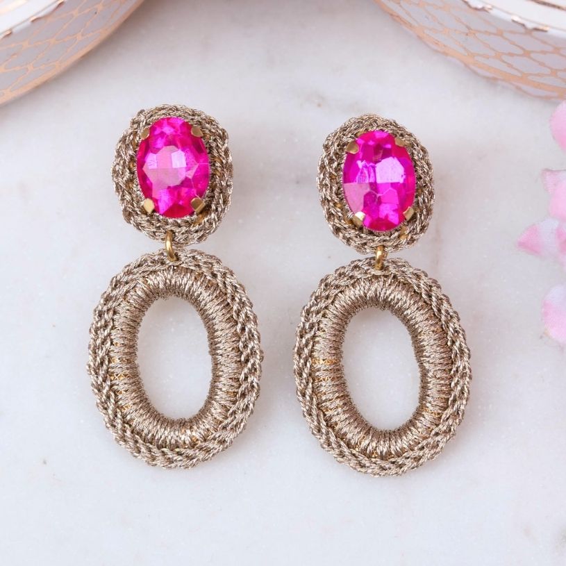 Glamouröse Soutache-Ohrringe in Pink und Champagner
