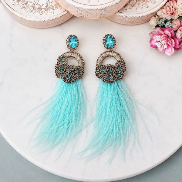 Extravagante Feder-Statement-Ohrringe in Hellblau, Mint und Champagner