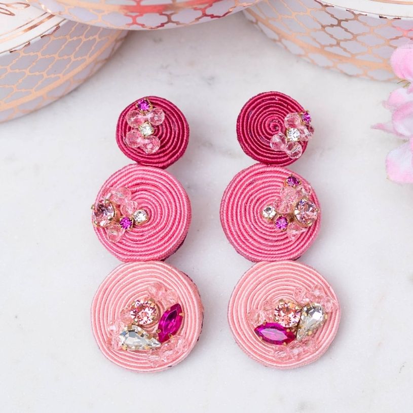 Funkelnde Statement-Ohrringe mit Kreisen in Pink und Rosa