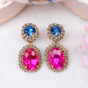 Elegante Soutache-Ohrringe Blau, Pink und Champagner