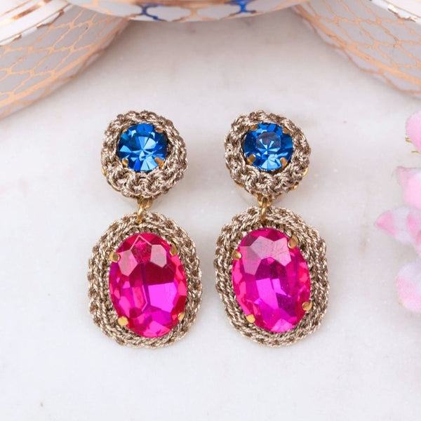 Elegante Soutache-Ohrringe Blau, Pink und Champagner