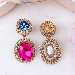 Elegante Soutache-Ohrringe Blau, Pink und Champagner