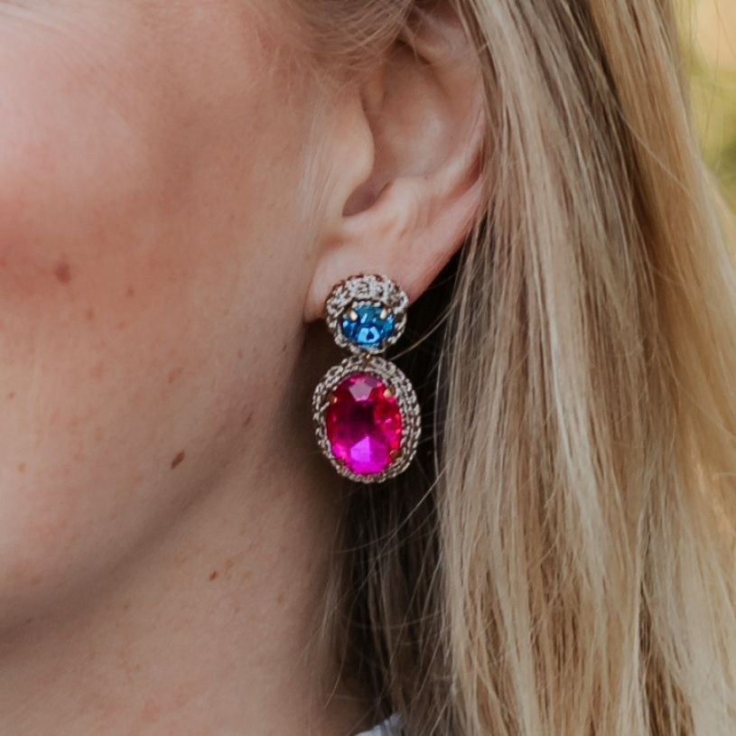 Elegante Soutache-Ohrringe Blau, Pink und Champagner